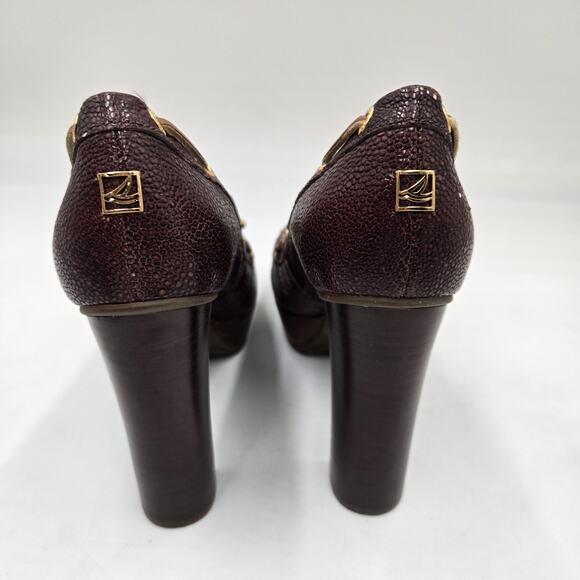 Sperry Top Sider Womens Platform Block Heels Brown Leather Boat Shoe Pump Sz 5 M - Picture 4 of 7